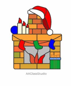 stained glass fireplace patterns set: Christmas fireplace with stockings