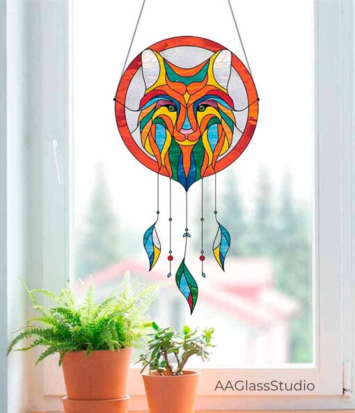 stained glass fox window hangings