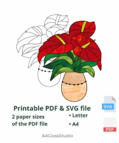 anthurium printable pdf and svg: flowers in a vase