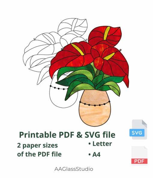 anthurium printable pdf and svg: flowers in a vase