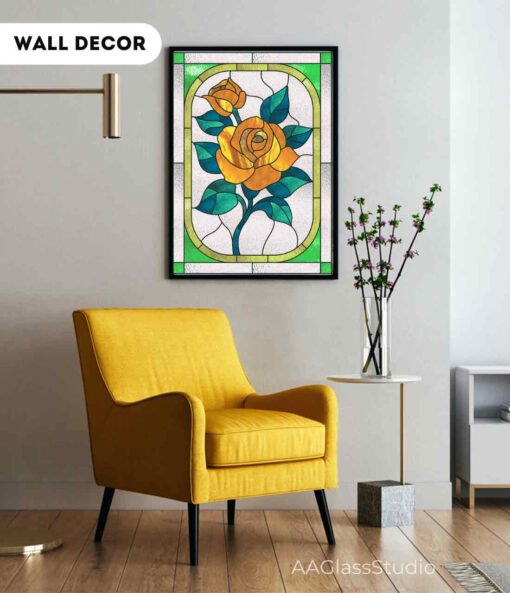 yellow rose stained glass wall decor