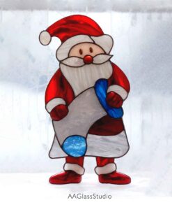 santa sock stained glass suncatcher: Funny santa