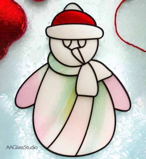 snowman stained glass suncatcher