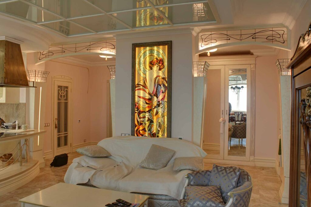 stained glass art nouveau interior room