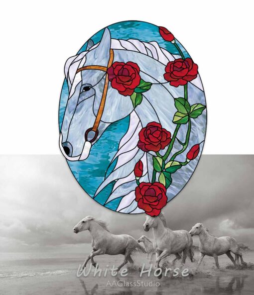 white horse stained glass patterns: Window decor