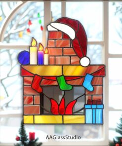 xmas stained glass suncatcher: Christmas fireplace