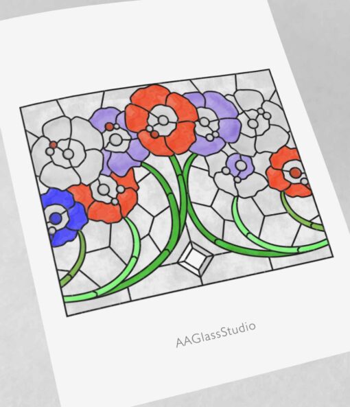 Beautiful Art Nouveau Stained Glass Window Flowers - window decor