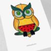 Funny Owl Stained Glass Pattern: Playful Owl with Watermelon - window decor