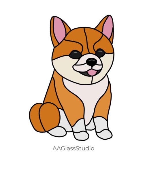 Cute Shiba Inu Stained Glass Pattern - window decor