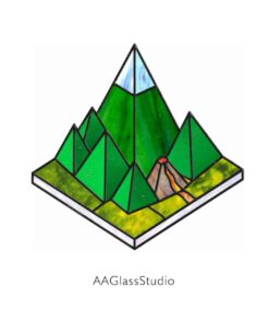 Isometric Stained Glass Mountain Scenes - window decor