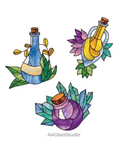 Magic Bottles Set Witchy Stained Glass Patterns - window decor