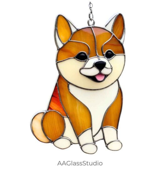 shiba inu stained glass suncatcher: gift