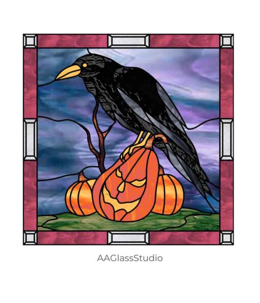 stained glass crow pattern: Halloween decor