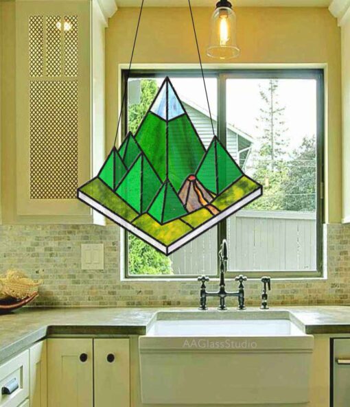 Mountains Scene: stained glass for kitchen