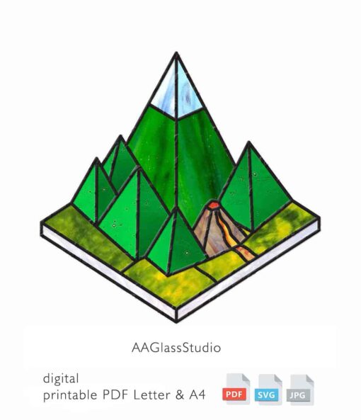 Stained Glass Pattern Mountain: Isometric Glass Decor