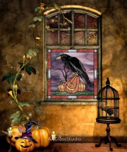 stained glass crow pattern: Halloween ornaments