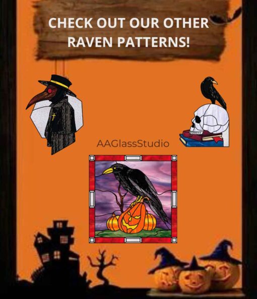 stained glass raven patterns: Halloween decor