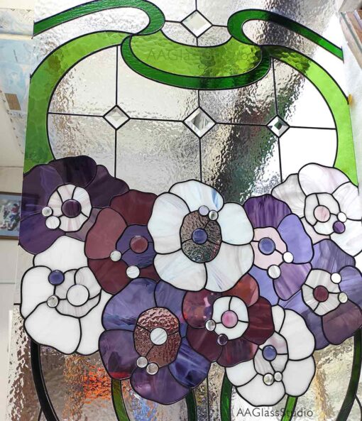 art nouveau stained glass windows flowers