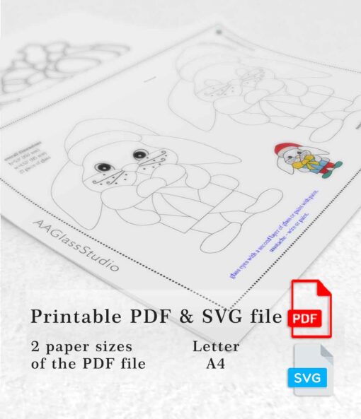 Cute baby bunny: Christmas stained glass pattern printable PDF