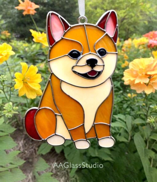 shiba in stained glass dog: gift for dog lovers