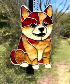 shiba in stained glass dog suncatcher: gift for dog lovers