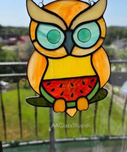 stained glass bird suncatcher: kawaii owl suncatcher