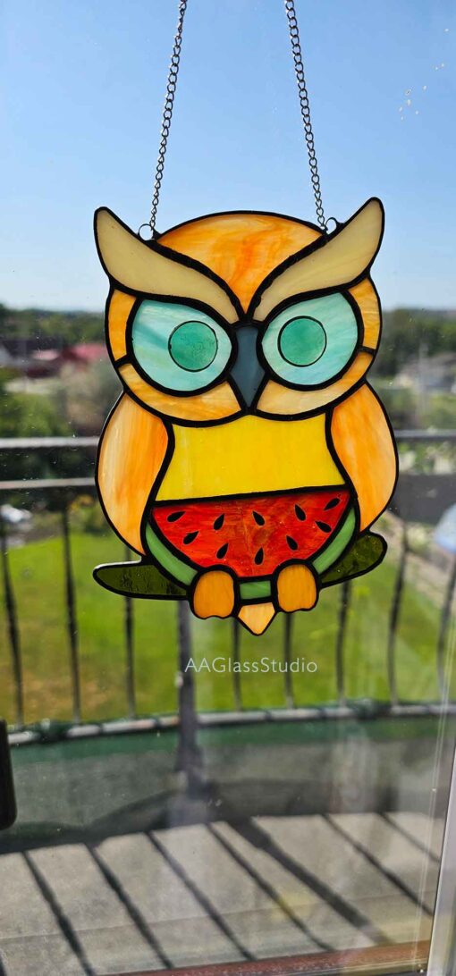 stained glass bird suncatcher: kawaii owl suncatcher