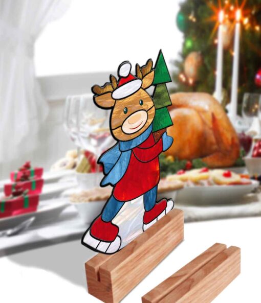 Cute Deer: stained glass Christmas table decor