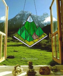 Unique Stained Glass Pattern Mountain: Isometric Stained Glass Mountain Scenes