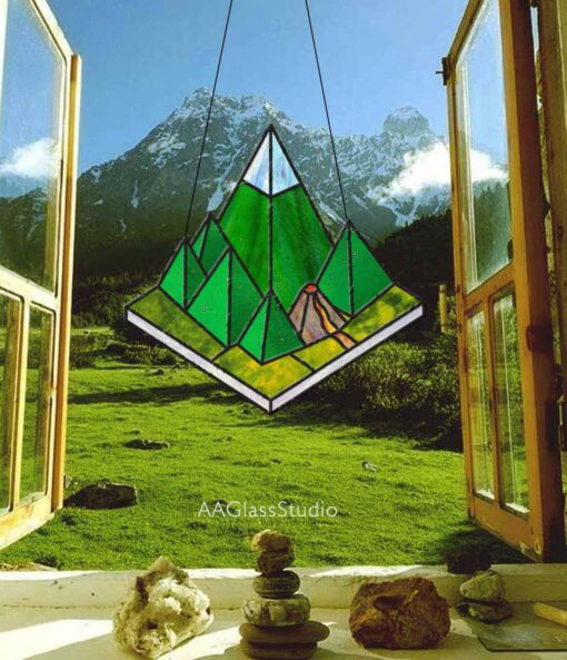 Unique Stained Glass Pattern Mountain: Isometric Stained Glass Mountain Scenes