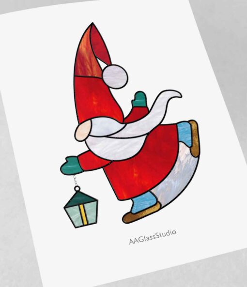 Festive Christmas Gnome Stained Glass Pattern - window decor