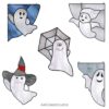 Playful Ghost Stained Glass Set of 5 – Funny Halloween Décor - window decor