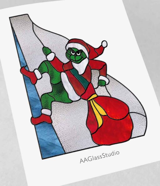 Mischievous Grinch Stained Glass Pattern – Holiday Thief - window decor