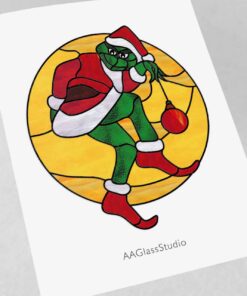 Crafty Grinch Stained Glass – Christmas Heist Under Full Moon - window decor