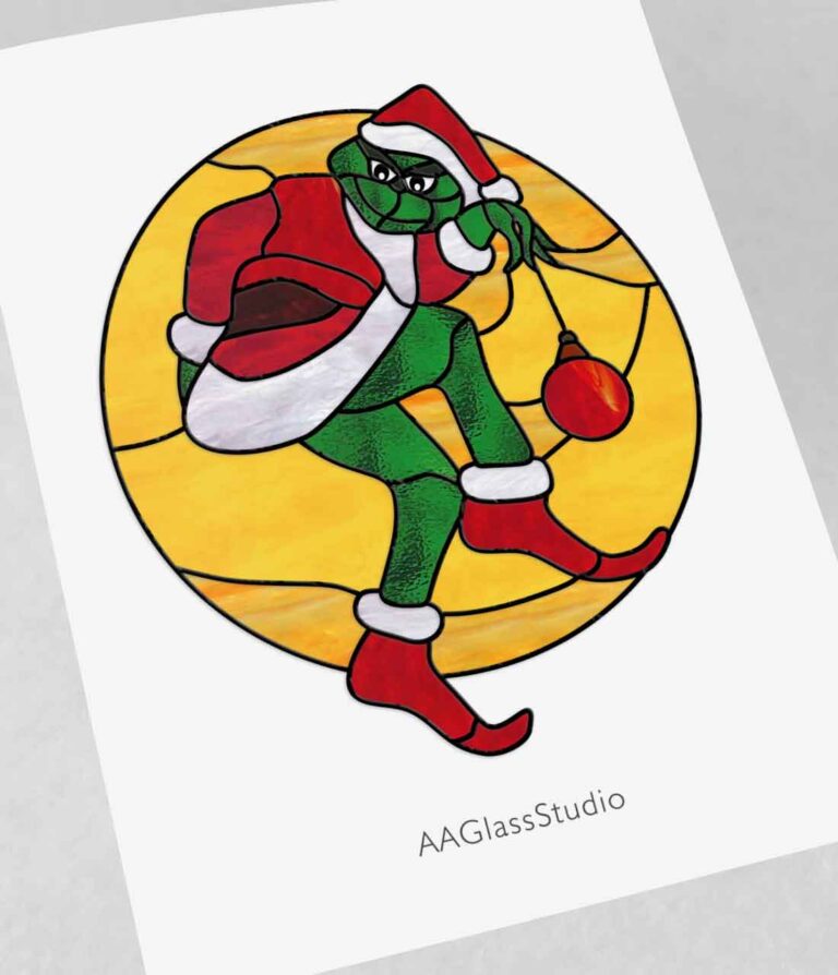 Crafty Grinch Stained Glass – Christmas Heist Under Full Moon - window decor