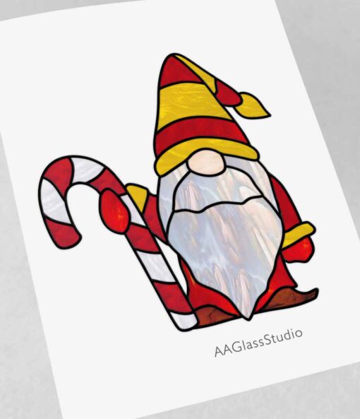 Enchanting Santa Gnome Stained Glass Designs Christmas - window decor