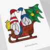 Charming Serious Stained Glass Gnomes in Christmas Sleigh - window decor