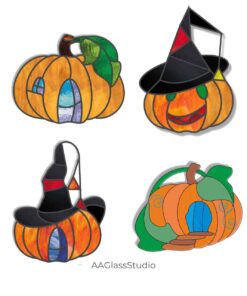 Bright Stained Glass Pumpkin Pattern Set Of 4 - window decor