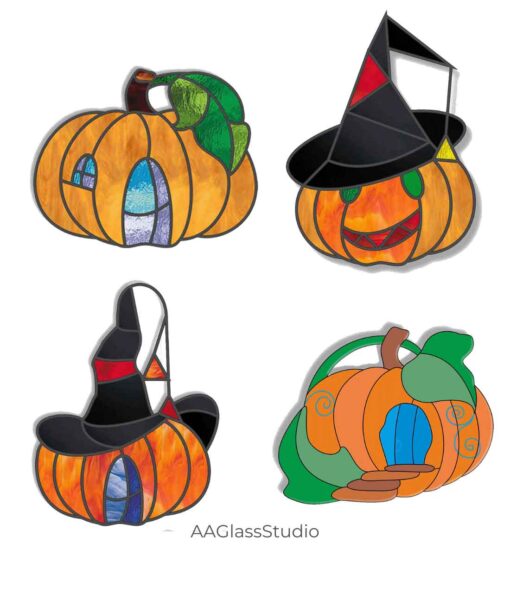 Bright Stained Glass Pumpkin Pattern Set Of 4 - window decor