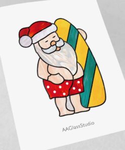 Graceful Stained Glass Santa Surfer - window decor