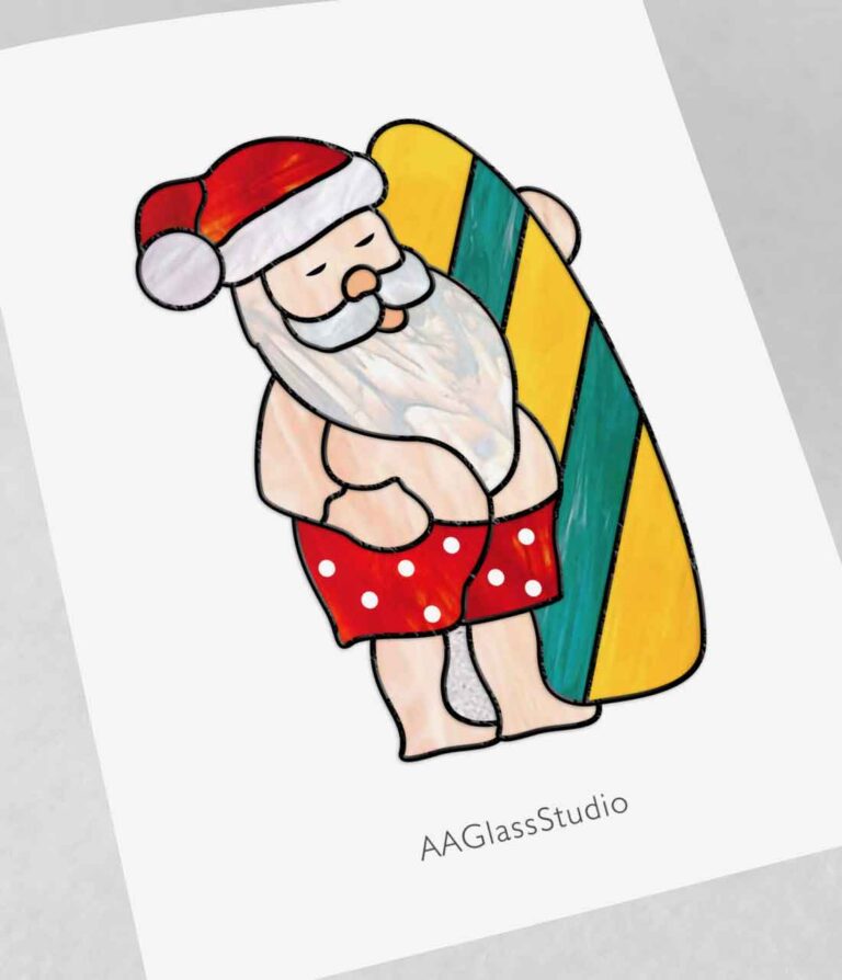 Graceful Stained Glass Santa Surfer - window decor