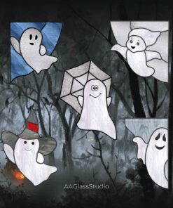 ghost stained glass pattern Halloween decor