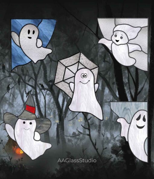 ghost stained glass pattern Halloween decor