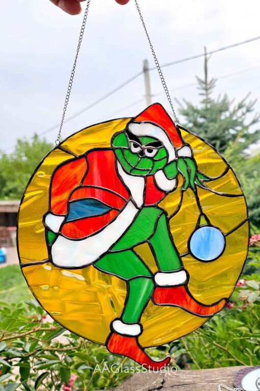 round suncatcher: grinch stained glass