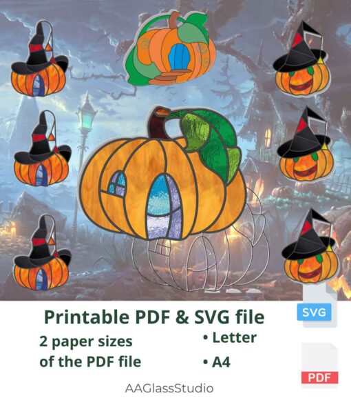 pumpkin stained glass printable pdf set