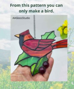 stained glass bird suncatcher: Red Cardinal in poinsettia