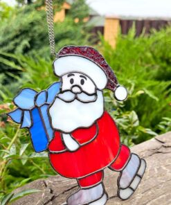 stained glass patterns santa with gift