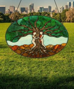 stained glass tree of life oval suncatcher