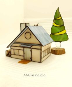 3d stained glass pattern: a house with an incense pipe