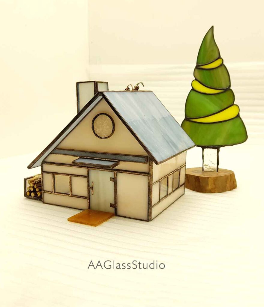 3D Stained Glass Incense Holder – Christmas Village House